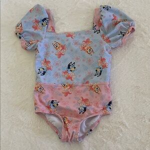 Bluey Floral Print Girls Swimsuit - Pink & Light Blue SZ 3T